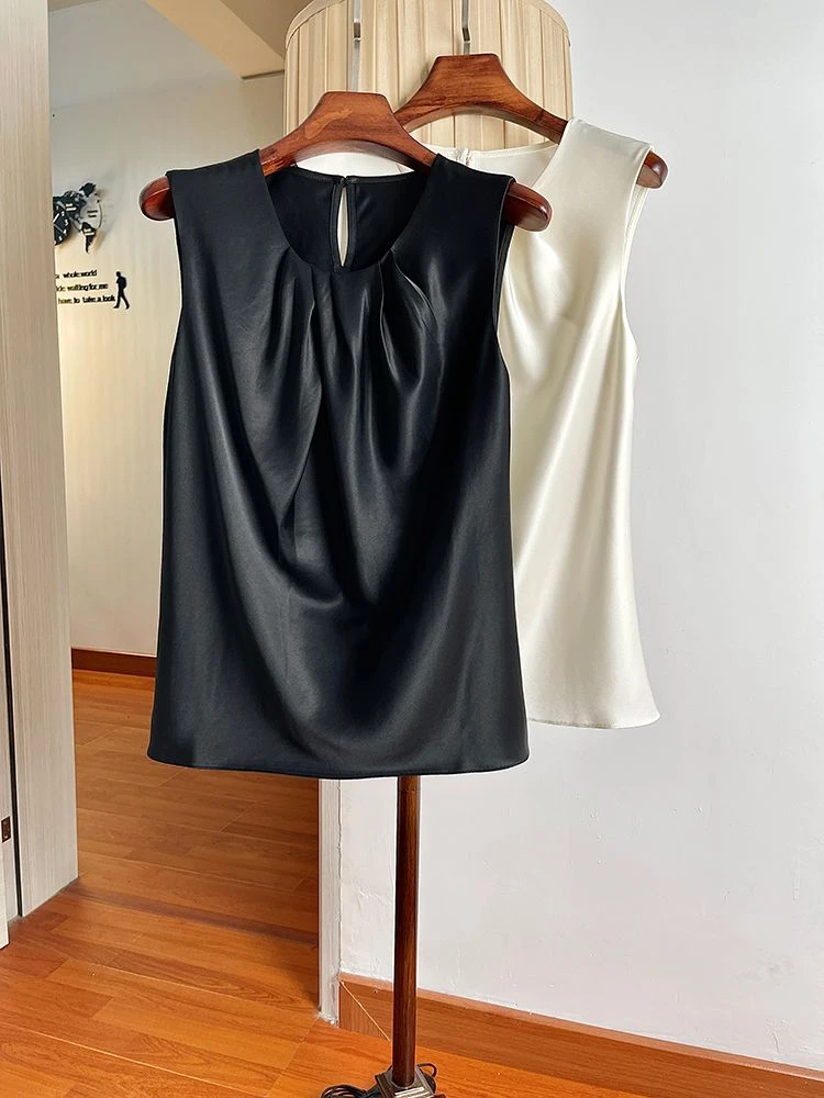 

Летние блузки, рубашки, женская одежда, туника без рукавов, блузки со складками, однотонные винтажные темпераментные топы, 2025 Blusas Mujer De Moda