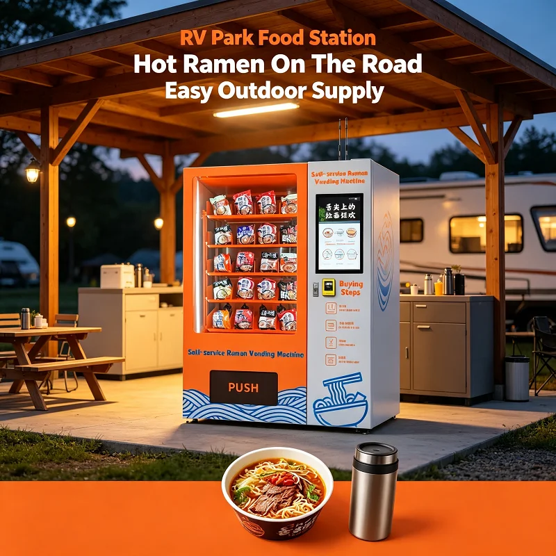 Multi-Food Noodle Vending Station, Hot Water Supply Tank, Snack Box Holder, Self-Ordering Stand for Team Pantry Zone