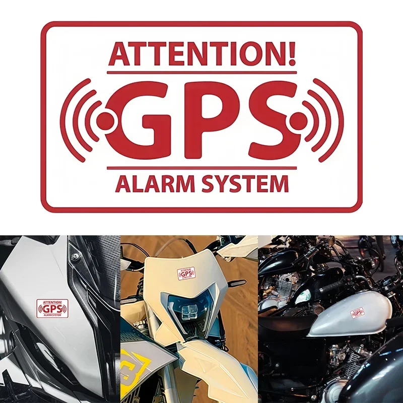 Motorcycle GPS Alarm Sticker 1Set Waterproof Warning Vinyl Decal for Fuel Tank Fairing Helmet Scooter Anti Theft Security Decor