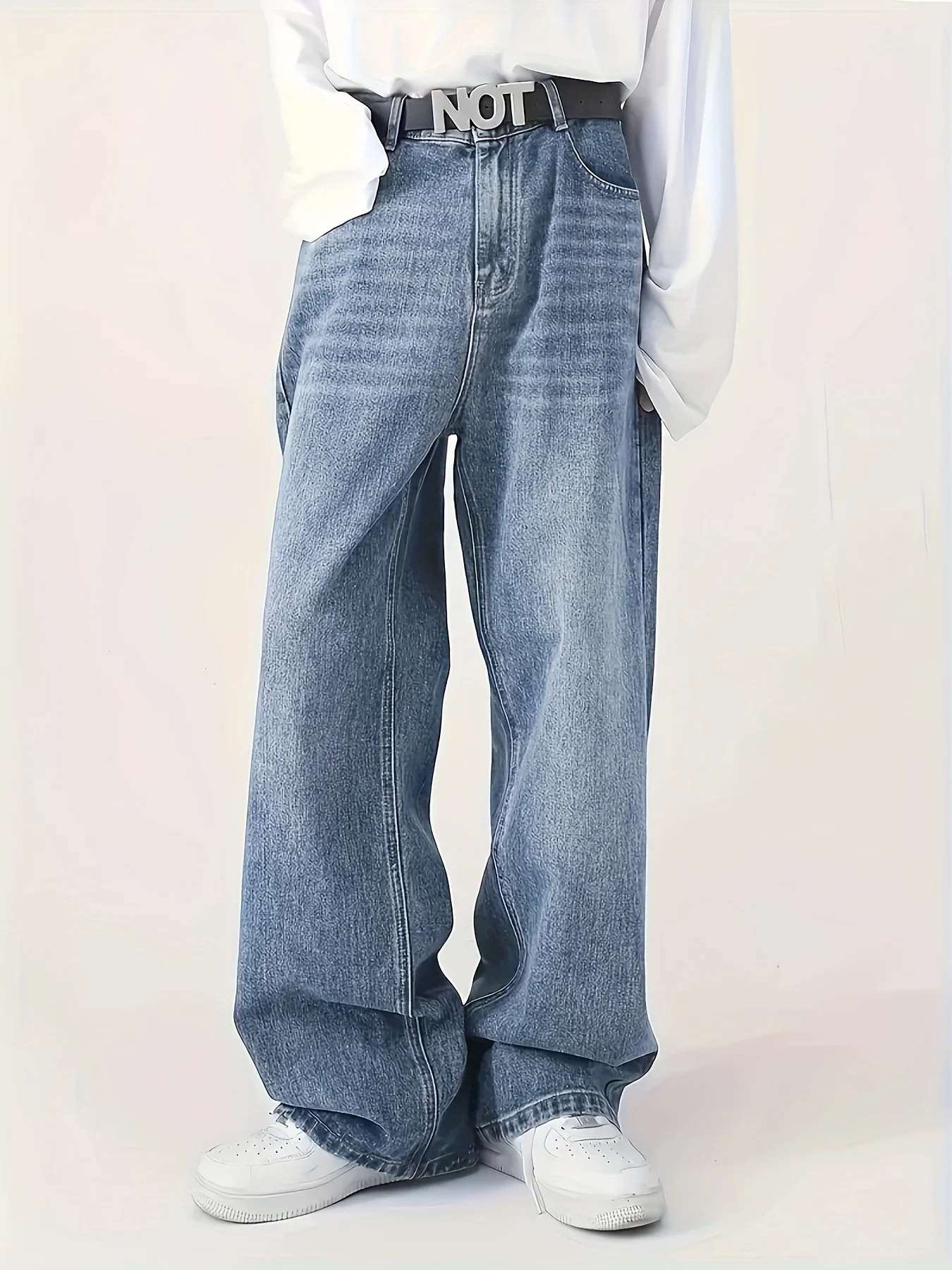 

Men'S Loose Jeans, Men'S Classic Design Jeans, Suitable For Business Outdoor And Casual Wear, With Pockets, Cotton Blend