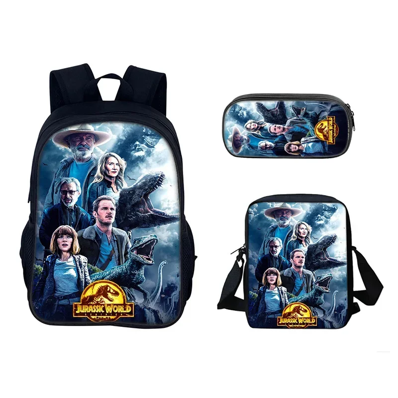 3pcs/Set Backpack Harajuku Dinosaur 3D Printed School Student Bookbag Anime Jurassic Daypack Park Shoulder Bags Pencil Case