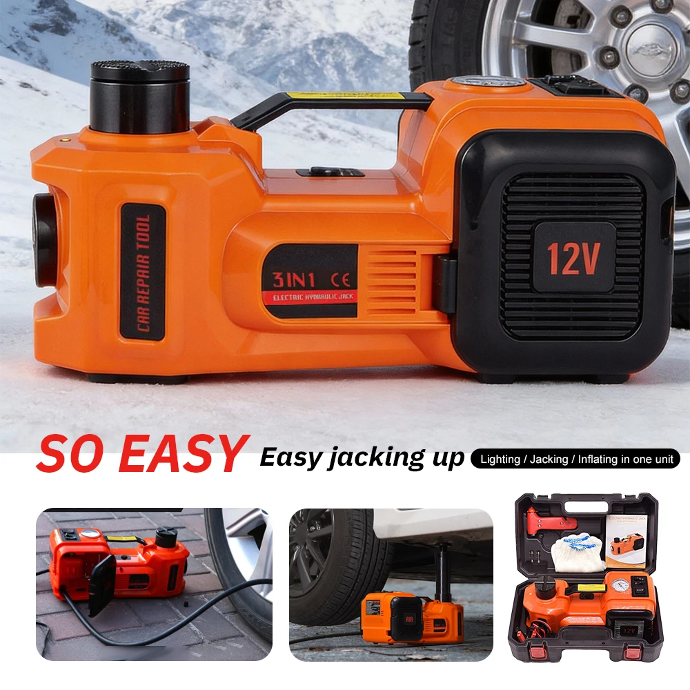 12V Portable Electric Hydraulic Jack Set Tire Changing Tool 3-in-1 Car Lift Tool for SUV Off-Road Tire Changing & Emergency Use