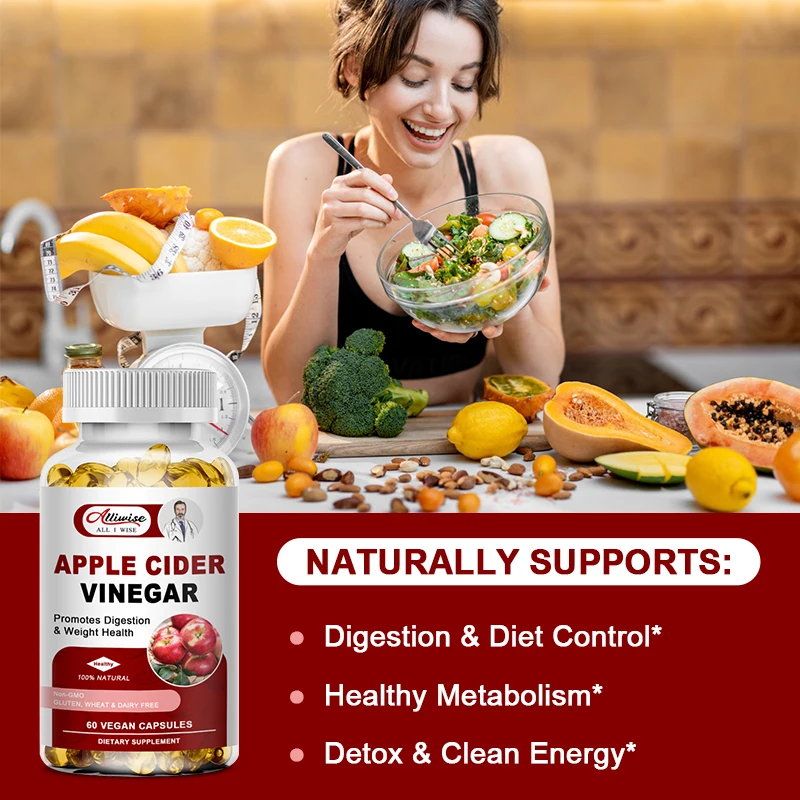 Alliwise Natural Apple Cider Vinegar Capsules Digestion for Gut Health Immune Support Digestion and Detox Cleanse Weight Loss