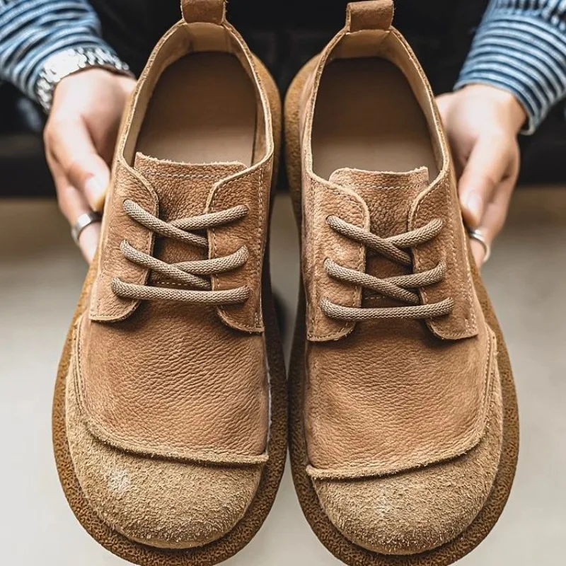 

Осень 2023, новая кожаная повседневная обувь, мужская обувь с широким верхом и низким берцем на шнуровке в стиле ретро, модная универсальная дышащая обувь на мягкой подошве