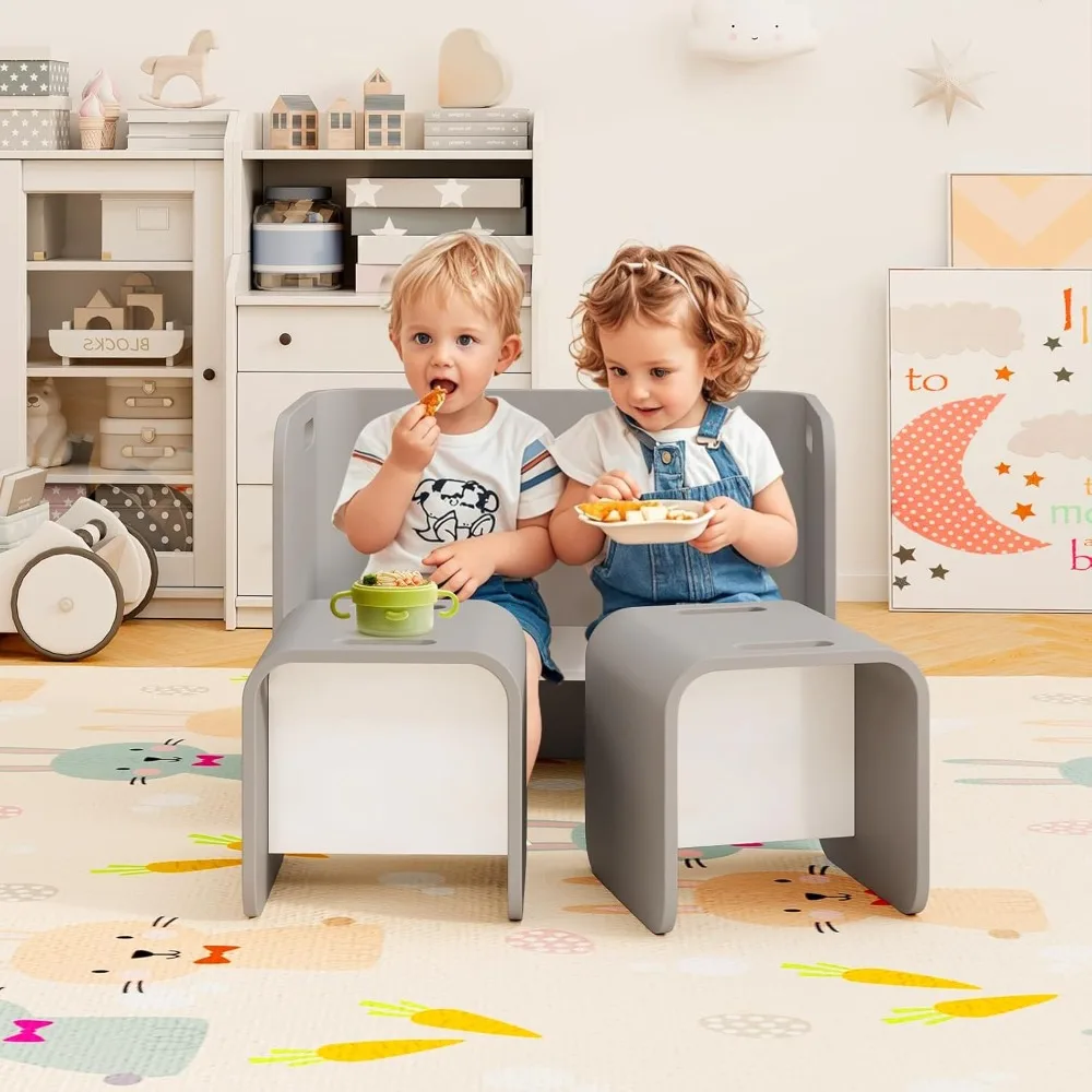 Kids Table and Chair Set, All in 1 Wood Activity Table, Bench, Storage Shelves, Desk for Children Reading, Arts, Crafts, Snack