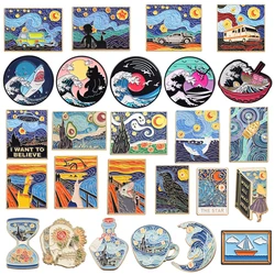 Creative Oil Painting Brooch Car Black Cat Disc Avocado Whale Boat Duck Mouse Crow Girl Book Flower Skull Moon Badge Pin Jewelry