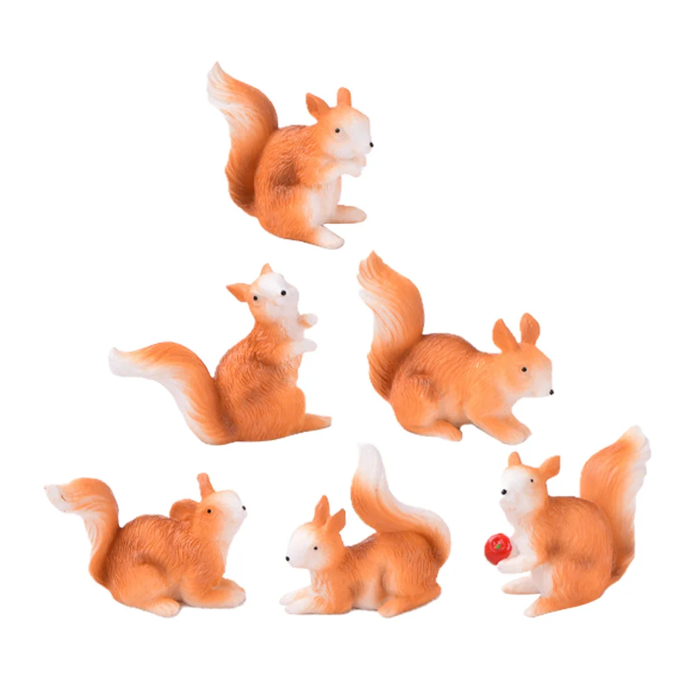 

6pcs Squirrel Miniature Resin Animal For Dollhouse Cake Garden Micro Landscape Desktop Bookshelf Decoration Ornament