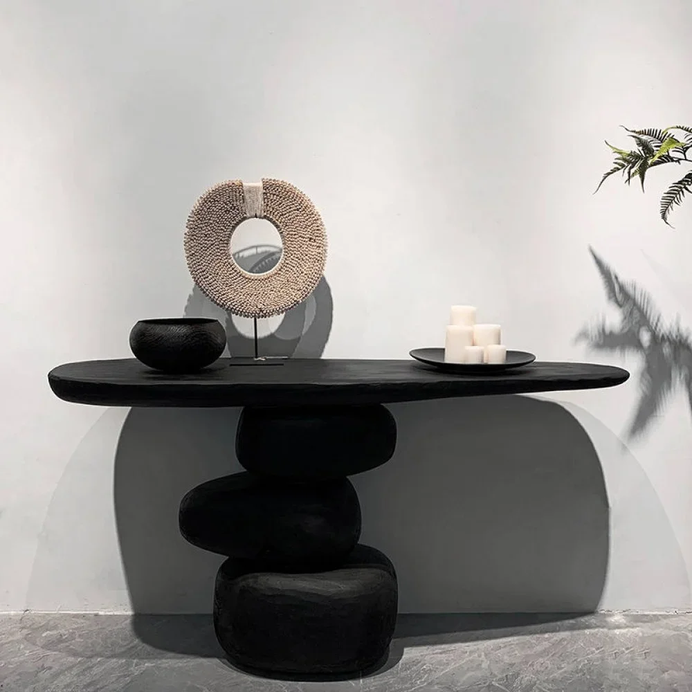 Style Console Home Solid Wood Desk Table Art Ornament Retro Black Log Furniture Furnishing Articles
