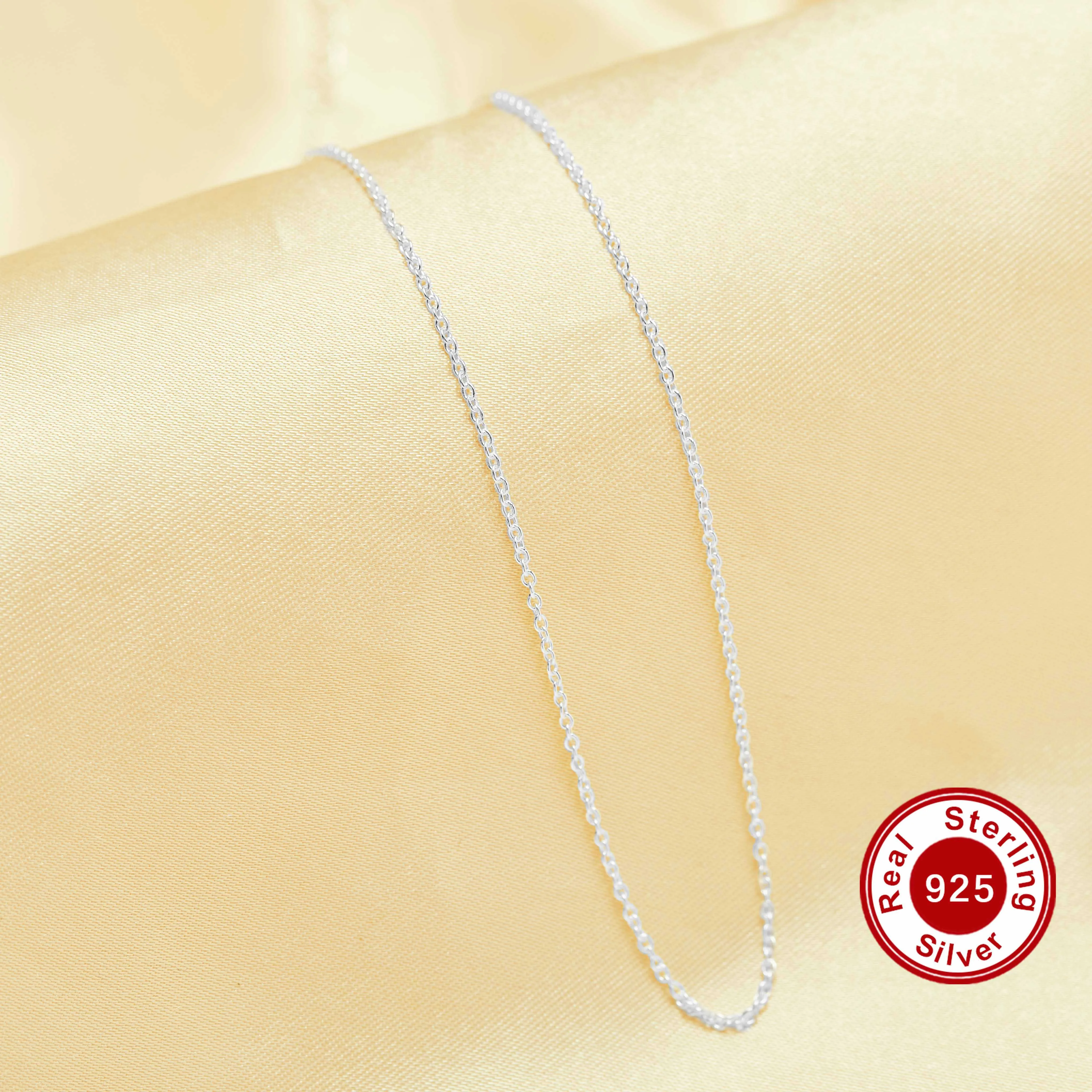 

No plated Original Silver Color Cable Oval Necklace with Extension Chain,Solid 925 Sterling Silver DIY Supplies 16''+2'' 1322064