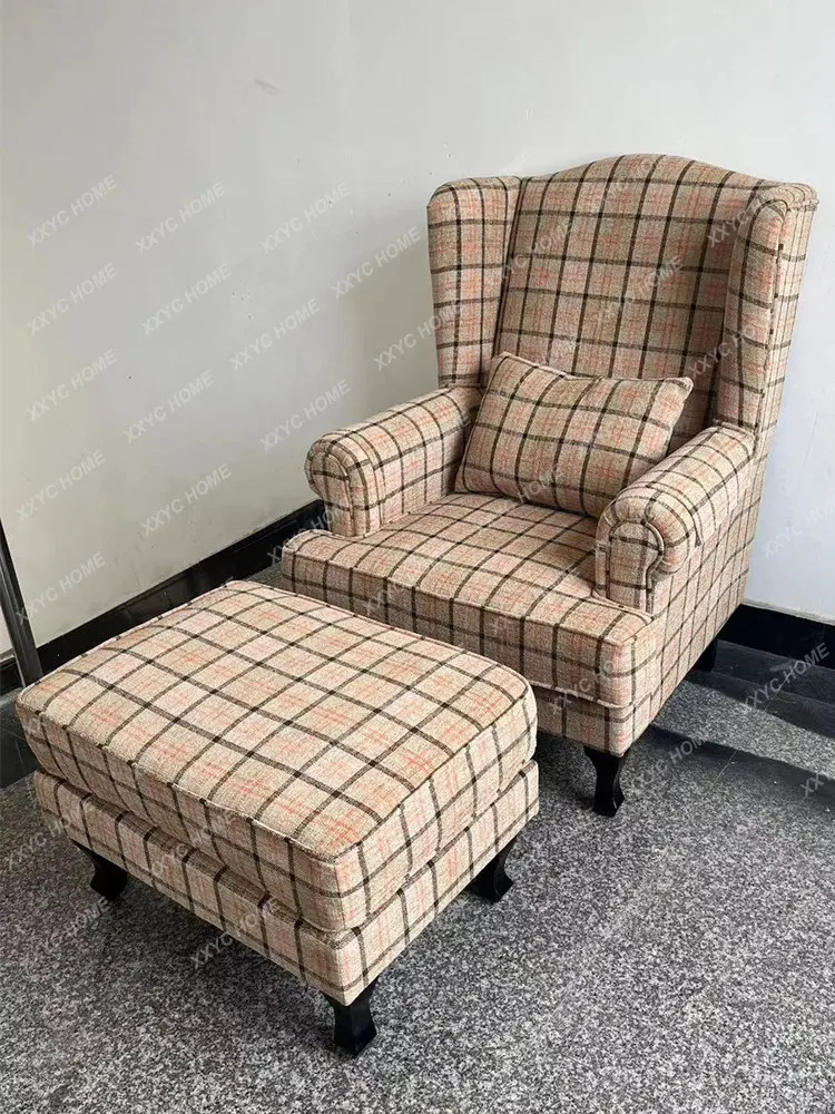 Retro plaid tiger chair  country living room bedroom  medieval high back casual latex single sofa chair