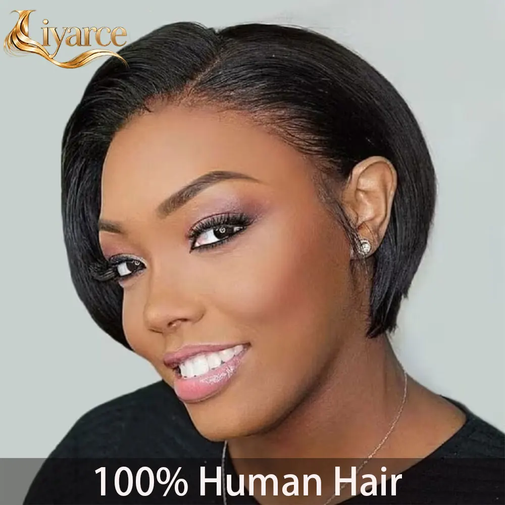 200% Density Lace Front Straight Wig Pixie Cut Wig 13X4 Lace Frontal Wig Bob Wig Human Hair Wigs For Women Pre Plucked 100% Human Hair