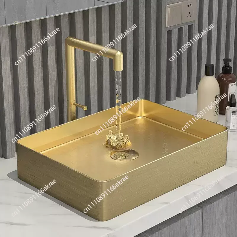 Thickened countertop stainless steel household single basin Under the counter basin Nordic hot and cold gold