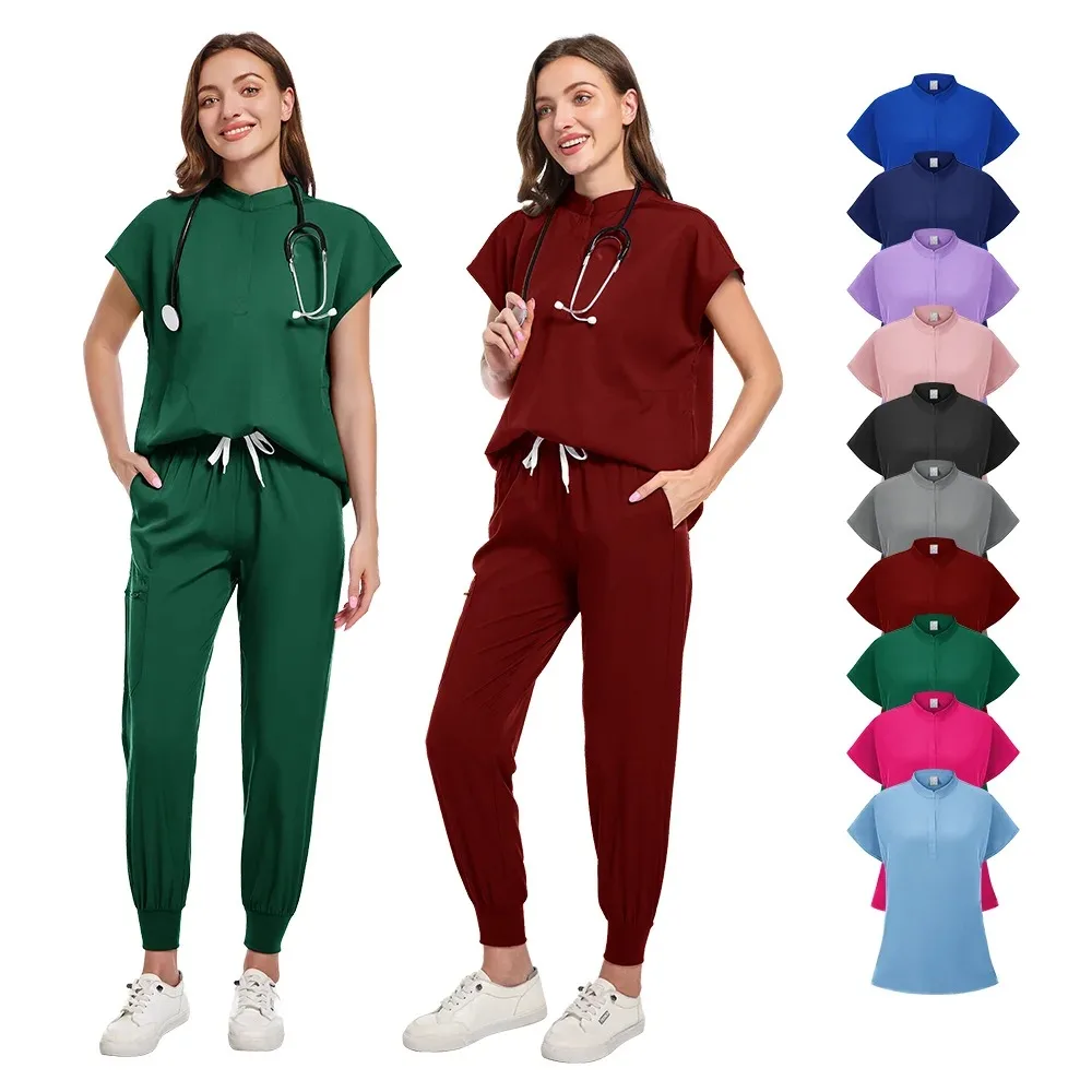 Gommages chirurgicaux pour femmes, ensembles de gommage pour soins infirmiers médicaux de haute qualité, haut à manches courtes + pantalon, uniforme d'infirmière de clinique dentaire de Salon