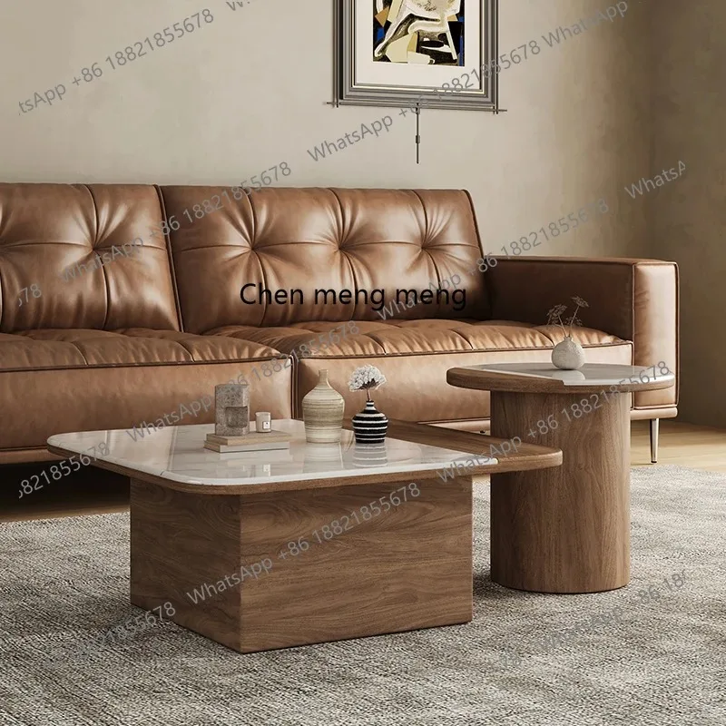 E182 Microcrystalline stone medium and ancient style solid wood square coffee table combination modern and simple, living room