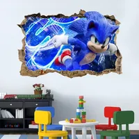 Sonics 60x40cm Wallpaper Cartoon 3D Broken Wall Steedy Wallpapers New Anime Child Room Art Poster Decoration Door Sticker Gift