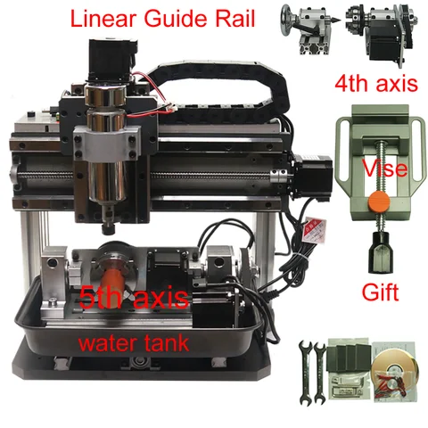 미니 CNC 라우터 3020 DIY 금속 조각 목재 라우터, 4 축 5 축 목공 선반, 싱크대 포함 사각형 라인 레일, 500W USB 포트