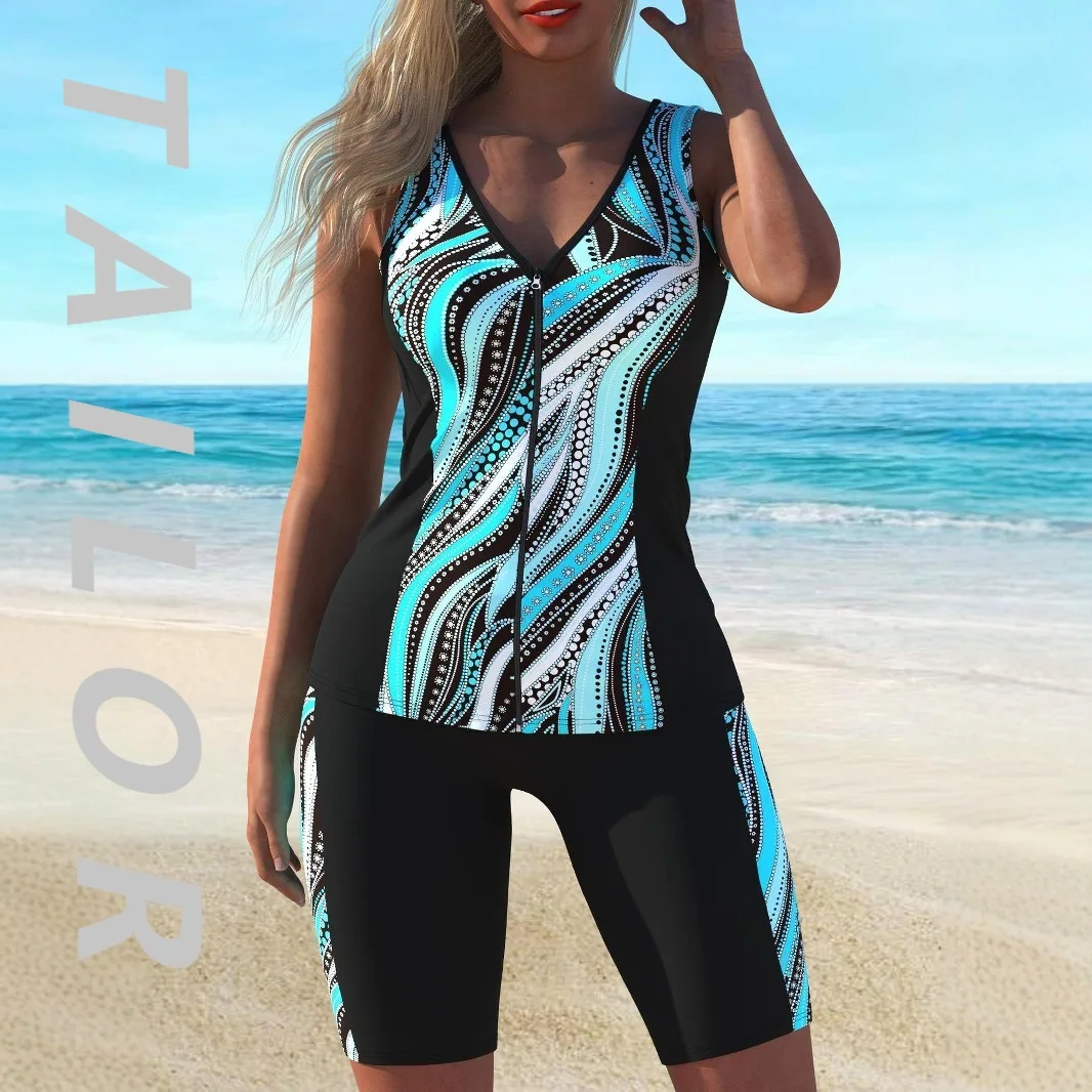 

2025 new shoulder strap women's split print high-end swimsuit quick-drying split swimsuit women