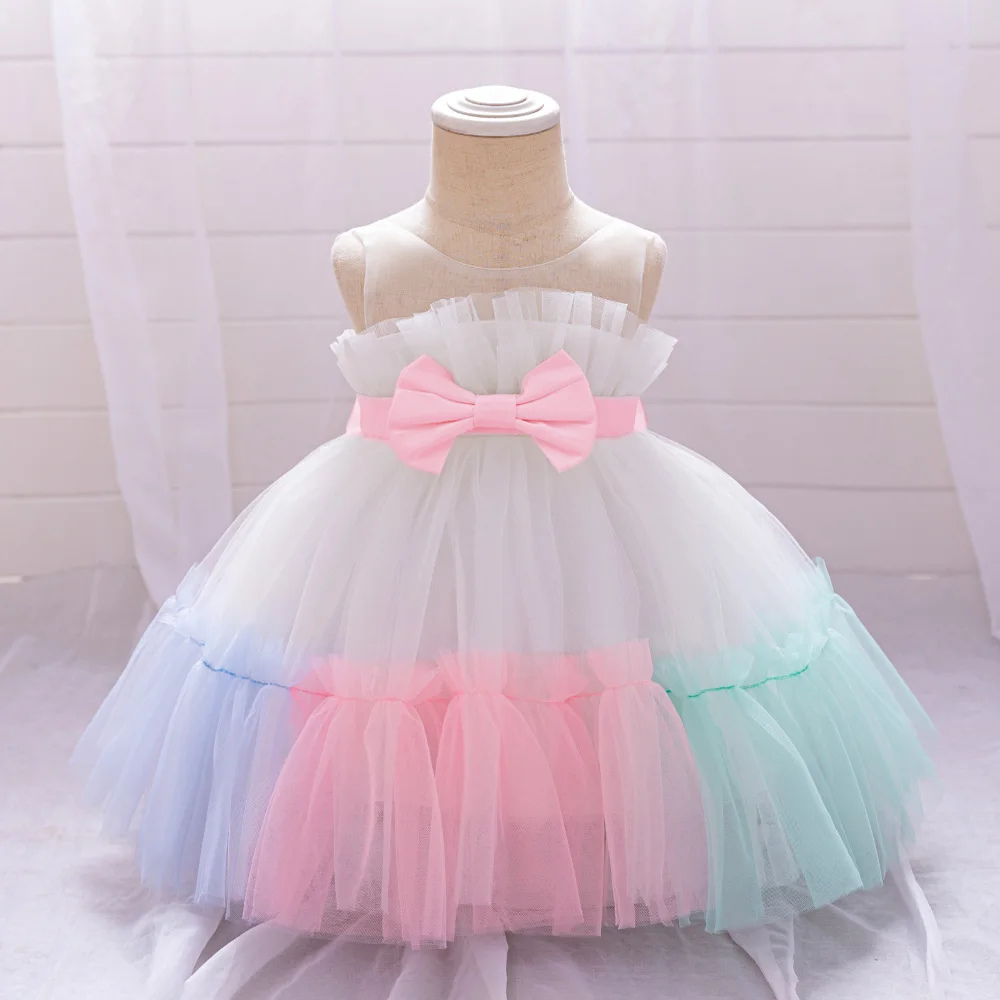 Baby Girl Rainbow Dresses Girls Colorful Dress Toddler 1st Birthday Party Clothing Kids Summer Fashion Princess Gown Infant Wear