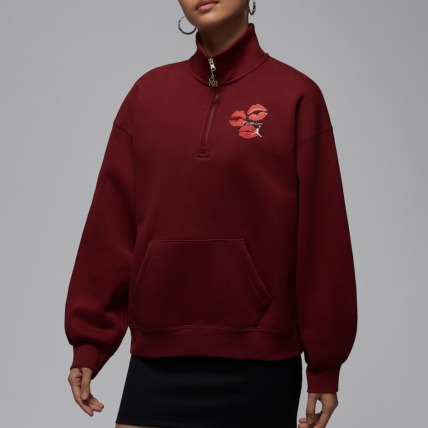 Nike Authentic JORDAN Women's Stand Collar Embroidery Half Zip Pullover IR0110-677