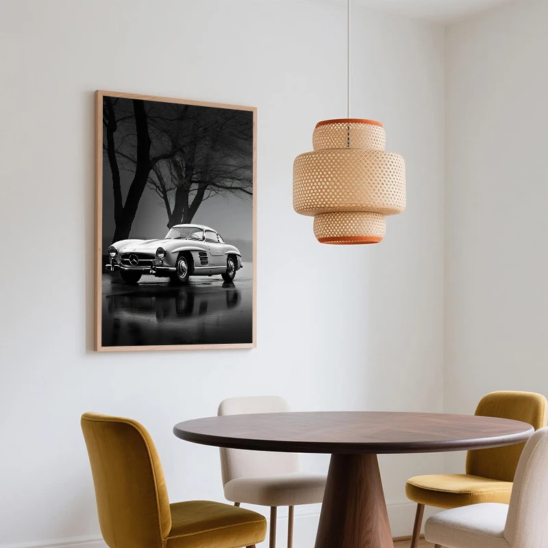 Black & White Retro 1962 GTO Luxury Sport Car Eiffel Tower, Paris Poster Canvas Painting Wall Art for Living Room Home Decor