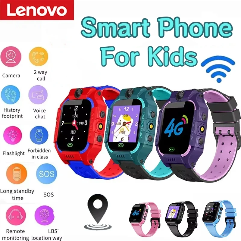 Lenovo Kinder Smartwatch Wasserdicht SOS SIM-Karte Anruf GPS-Ortung Kinder Smartwatch Kamera Jungen Mädchen Geschenk für IOS Android 2026