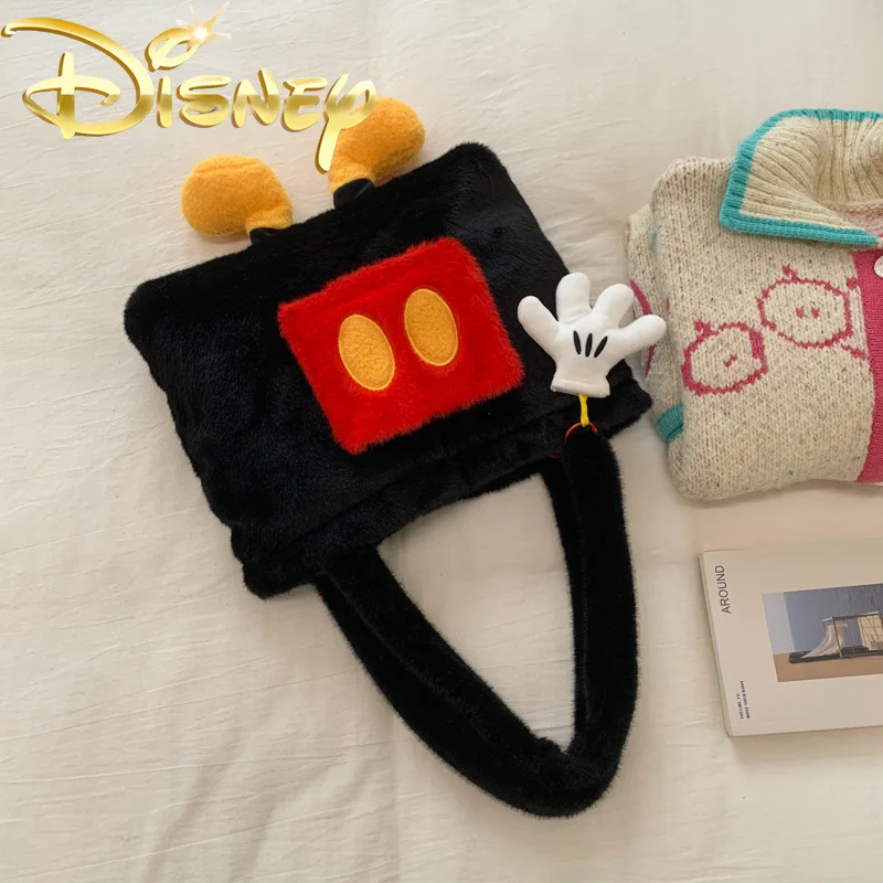 ديزني ميكي ماوس حقيبة يد نسائية جديدة قطيفة كارتون موضة المرأة حقيبة كتف قطيفة سعة كبيرة حقيبة نسائية عادية