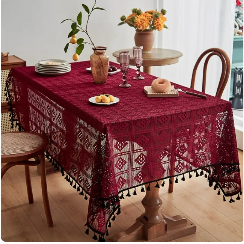 Hollowed Out Tablecloth Retro American Fabric Tablecloth Coffee Table Cover Cloth Retro Rectangular Home Textiles