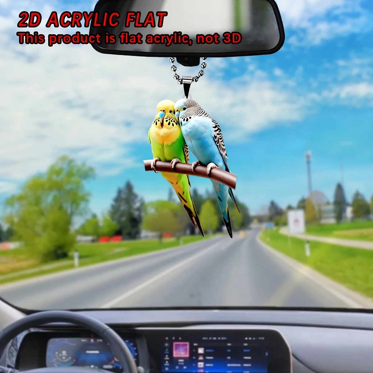 

Multifunctional Romantic 2D Flat Acrylic Parrot Couple Car Interior Decor Accessories Car Decal Rearview Mirror Festive Gifts