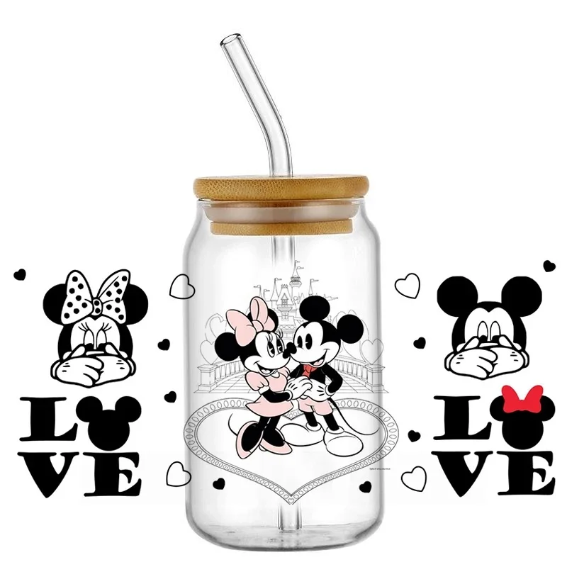 Cartoon Mouse Romantic Love Design UV DTF Transfer Sticker Waterproof Transfers Decals For 16oz Glass Cup Wrap Decor Stickers