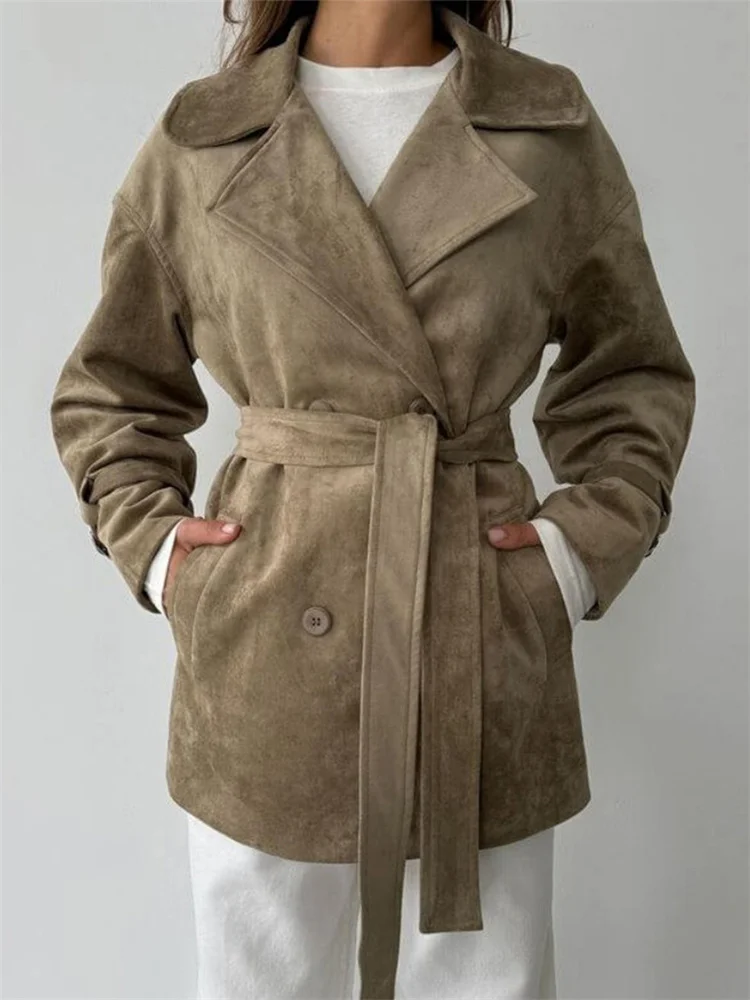 

Women's Jackets Vintage Lace-Up Autumn Jackets Overcoat Female Pocket Loose Patchwork Commute Long Sleeve Lapel Outwear