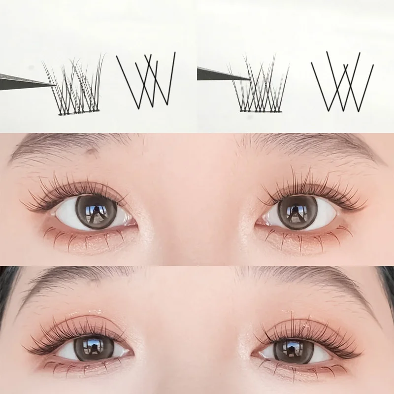 Miaojie diy clusters natural 10-16mm c/d onda individual dicas macias luz dividida dicas duplas segmentadas extensão de cílios cauda de andorinha