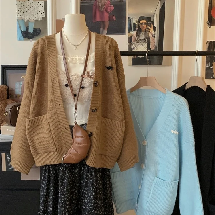 

Свитер Laid-ba Sle с v-образным вырезом, свободный крой, корейская мода, осень-зима, Новое поступление, теплый вязаный длинный топ све для женщин