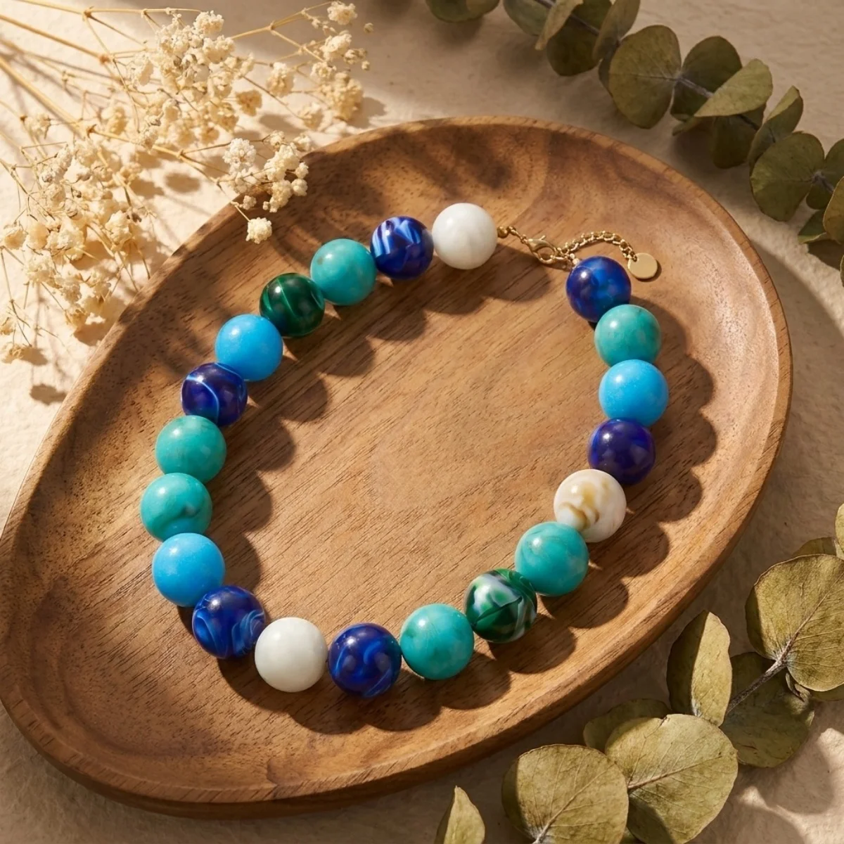 Modische bunte Acryl-Halskette mit großen runden Perlen für Damen und Herren, böhmische blaue braune Harzperlen, Choker, Y2K-Ästhetik-Schmuck – Detail 32