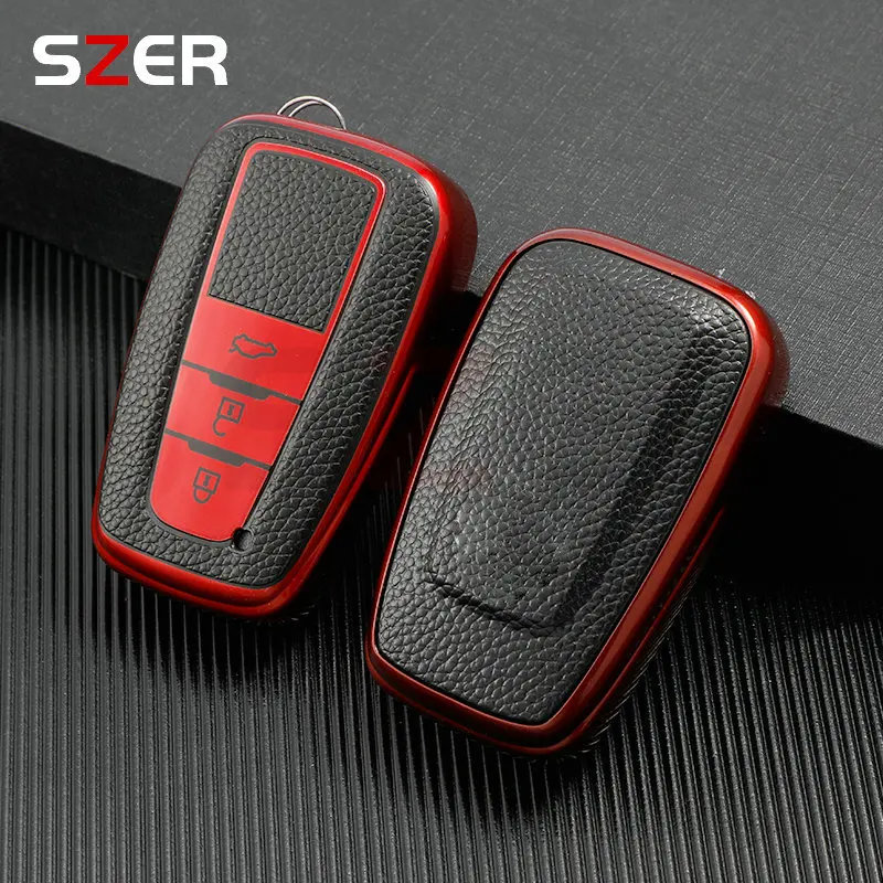 TPU Leder Auto Schlüssel abdeckung für Toyota Corolla Rav4 Camry 70 chr Prado 150 Highlander Schlüssel etui Halter Zubehör Anhänger 2 3 Knöpfe