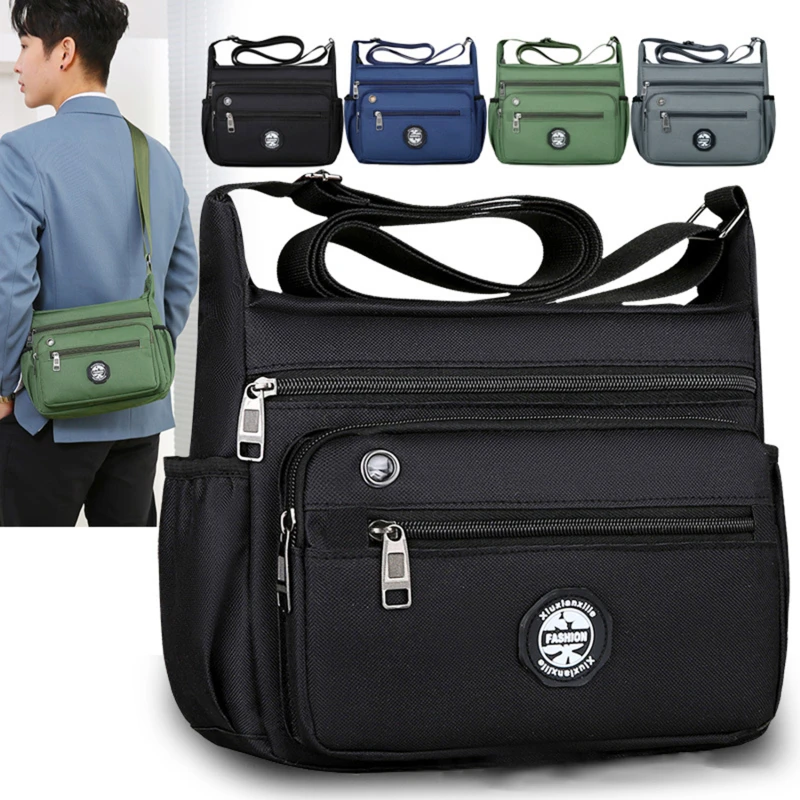 New Men Crossbody Bag Multi-function Portable Simple Mobile Phone Leisure Oxford With Zip Shoulder