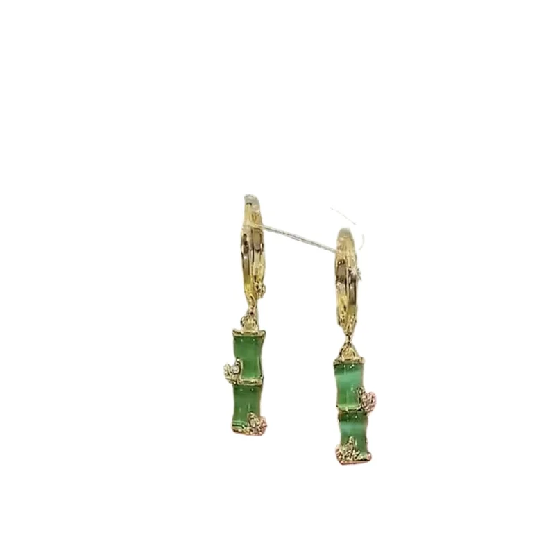 

Earrings Green Opal Bamboo Ear Buckles Fashion Temperament Versatile Earrings