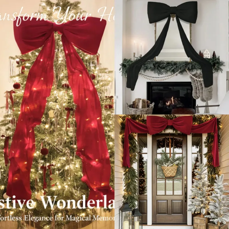 

Bow Pendant Dec25 Large Christmas Tree Christmas New Flocking Bow Decoration For Door Frame Wall Home Holiday Decor Gifts New