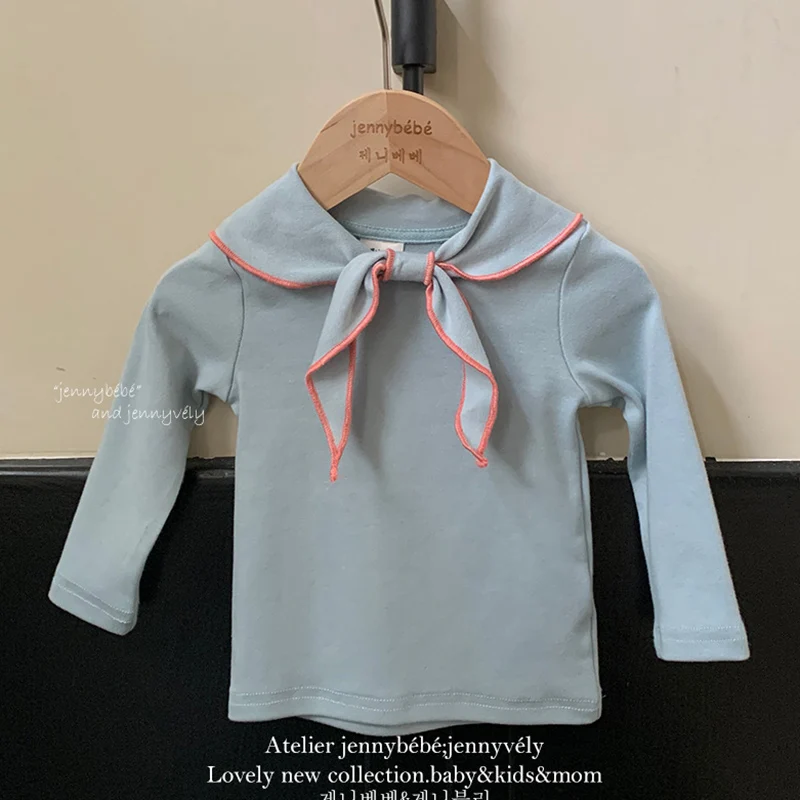 2024 New Autumn Infant Baby Clothing Newborn Baby Girls Pullover Top Long Sleeved Cotton Solid Color Toddler Baby Girl T-shirt