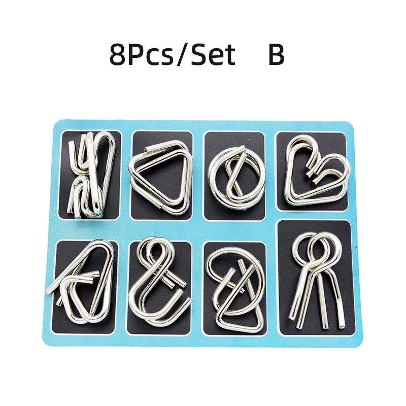 8 teile/satz Metall Montessori Puzzle Draht iq Geist Gehirn Teaser Rätsel Erwachsene interaktive Spiel Reliever Lernspiel zeug