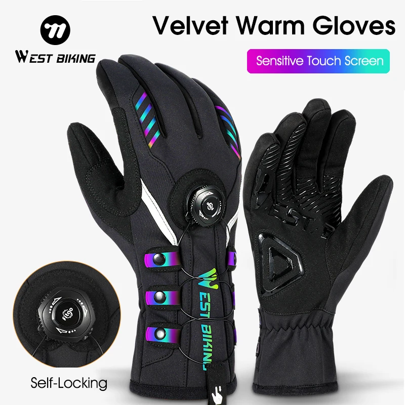 WEST BIKING Cycling Glove Men Women Winter Waterproof Motor Glove Touchscreen Self-locking Long Finger Glove Outdoor Riding Gear