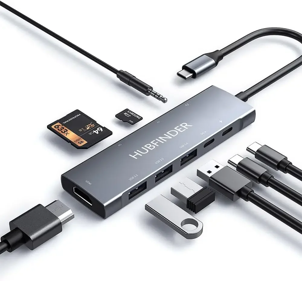 9-In-1 USB C Hub With 4K HDMI, 100W PD, 3 USB 3.0, SD/TF Card Reader, Audio Jack For MacBook/iPad Pro