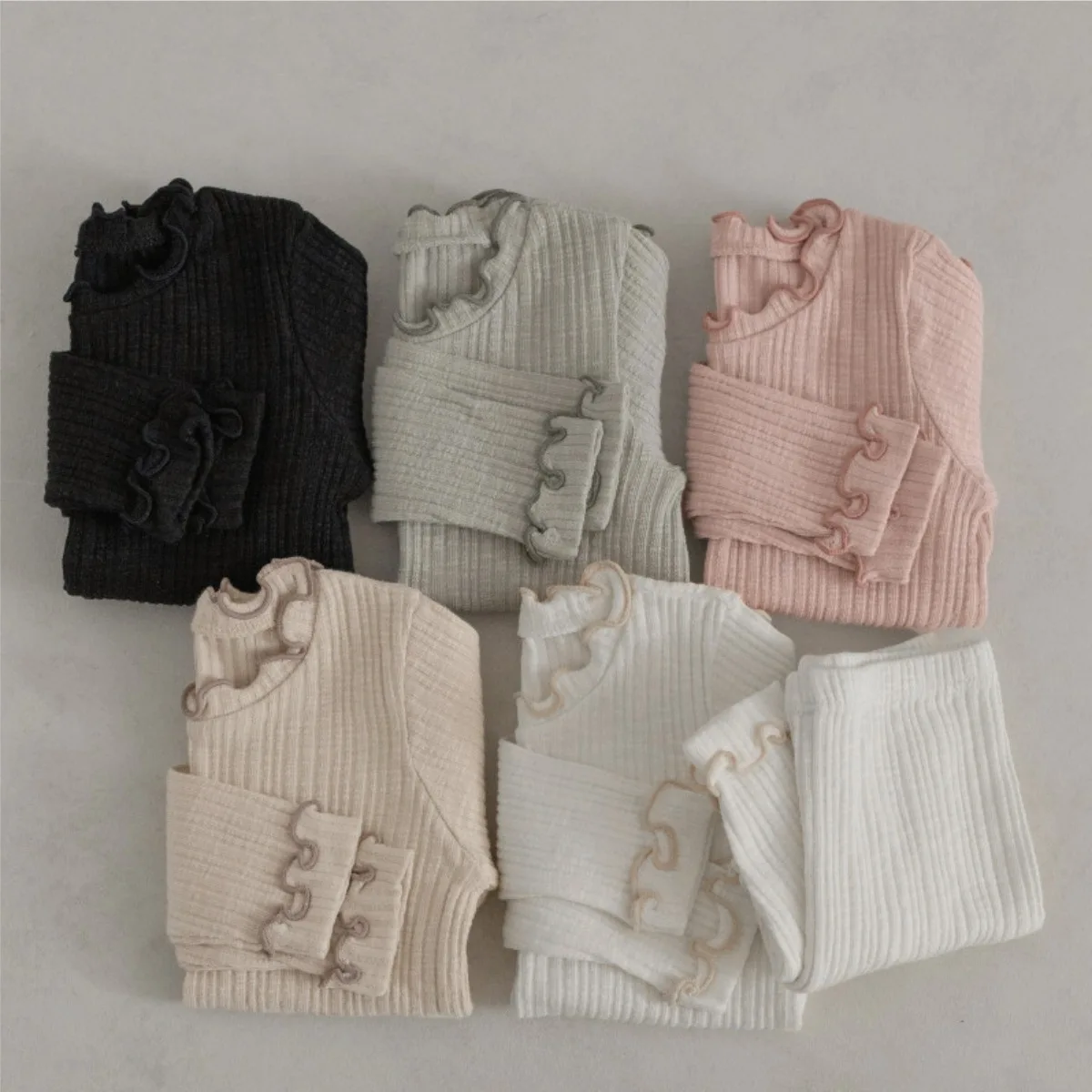 2024 Autumn New Baby Girl Solid Home Clothing Set Infant Toddler Long Sleeve Tops + Pants 2pcs Suit Baby Cotton Pajamas Outfits