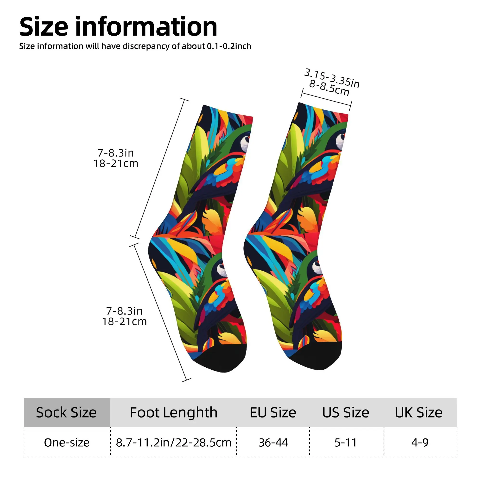 1pc Colorful Tropical Pattern with Toucan Bird  Printed Men's Socks Novelty Hip Hop Harajuku Pattern Crew Sock Casual Gift