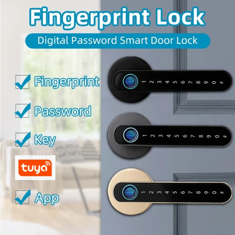 eLinkSmart Tuya APP Fingerprint Password Key Unlock Electronic Smart Door Lock Keyless Entry Door Lock with Keypad Handle