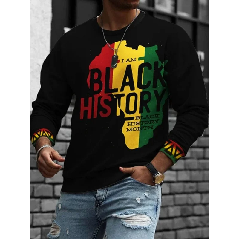 3D Print Letter Black History Hoodie For Men Women Africa Graphic Sweatshirts Fashion Long Sleeves Round Neck Oversized Hoodies