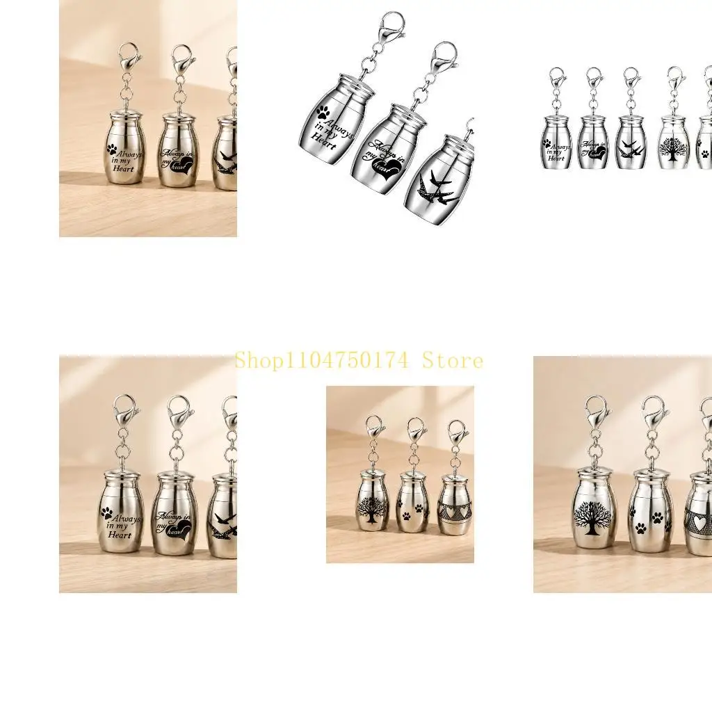 Steel Urn Keychain Set of 3, Openable Remembrances Vessels with Clip Hardware for Hair, Flowers, Small Tokens, or Backpacks Top