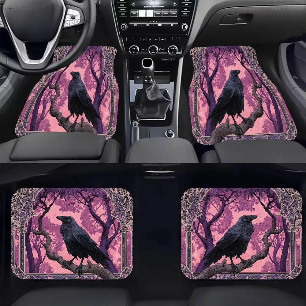 4pcs-Ethereal Raven Gaze Printed Car Floor Mats - Stylish, Easy To Clean, Suitable For All Vehicles, Durable And Provide Lasting