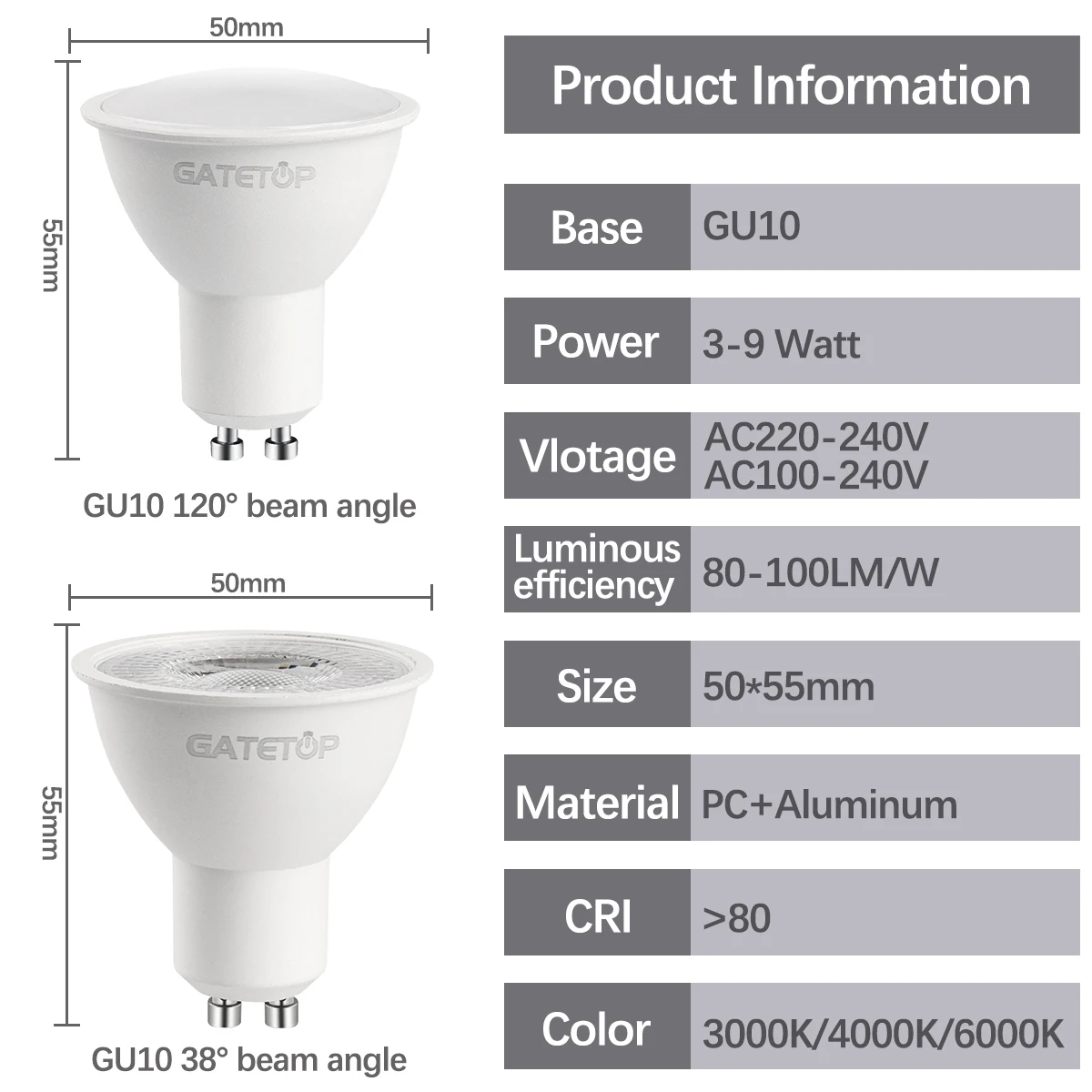 Imagem -02 - Lâmpada Led Halógena para Iluminação Doméstica Spotlight sem Fliker Spotlight Substituir 50w Gu10 120 Graus 5w 6w 7w 8w 9w ca 220v 110v Peças