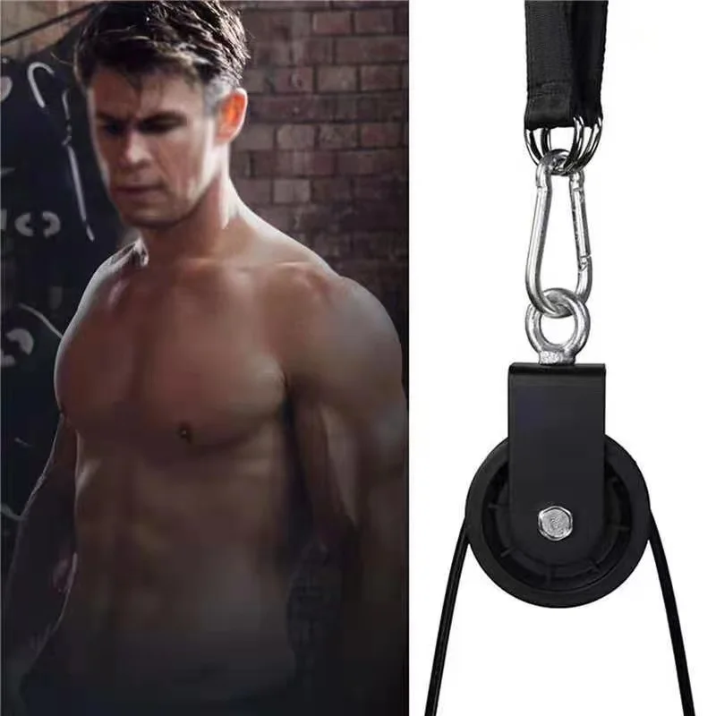 360 Degree Rotation Silent Nylon Gym Cable Pulley with Hanging Straps and Carabiner LAT Pulley System DIY Attachment Accessories