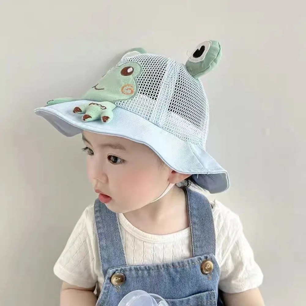 

Повседневная детская панама в корейском стиле с мультяшной лягушкой, сетчатая хлопковая, для защиты от солнца, уличная, солнцезащитная, для мальчиков